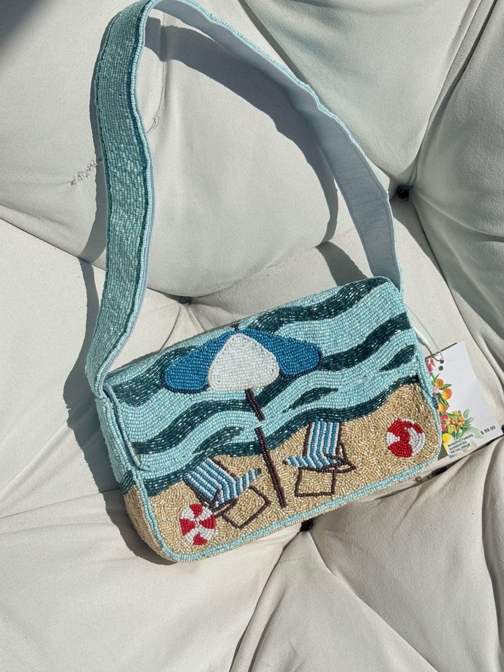NEW STAUD SOL MER AMERICA BEYOND BEADED Beach UMBRELLA Embroidered Shoulder Bag - Picture 5 of 7